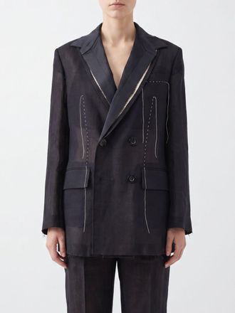 sacai Blazer corto doppiopetto in misto lana con design patchwork e revers a lancia