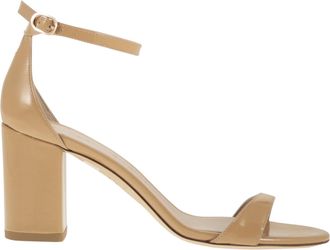 Stuart Weitzman Gl&auml;nzende Ledersandalen mit Blockabsatz