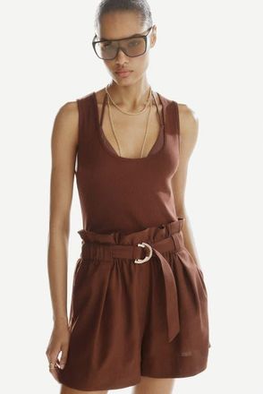 H&M Belted Paper Bag Shorts in Dark Brown at Nordstrom, Size Xx-Small