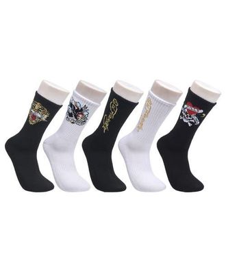 Ed Hardy Tattoo Inspired Print Half Cushion Crew Sock 5-Pack in Black White at Nordstrom