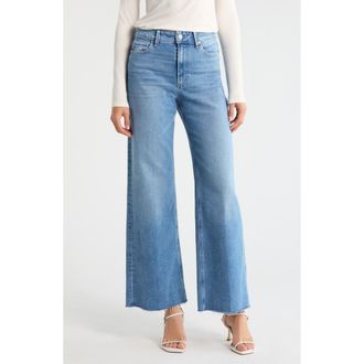 Paige Anessa High Waist Raw Hem Wide Leg Jeans in Big Sky at Nordstrom, Size 25