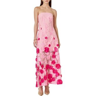 endless rose Embroidered 3D Appliqu&eacute; Strapless Dress in Pink at Nordstrom, Size Large