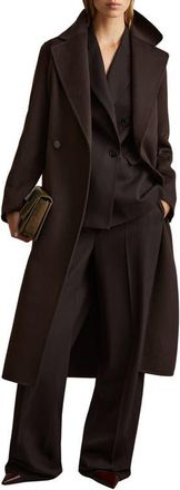 Reiss Lucia Tie Waist Wool Blend Coat in Chocolate at Nordstrom, Size 10 Us