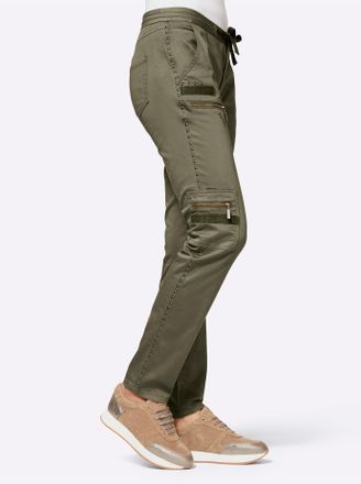 Heine 5-Pocket-Hose HEINE, Damen, Gr. 34, Normalgr&ouml;ssen, gr&uuml;n (khaki), 98% Baumwolle, 2% Elasthan, unifarben, lang, Hosen 5-Pocket-Hose