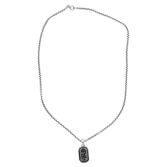 David Yurman Box Chain Necklace with Streamline Pav&eacute; Amulet Black Diamonds in Silver Metal