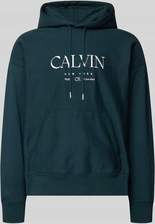 Calvin Klein Hoodie mit Label-Print und K&auml;nguru-Tasche in Marine, Gr&ouml;&szlig;e XXL