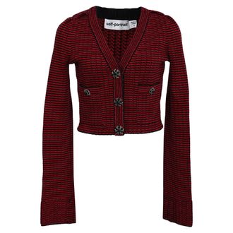 Self Portrait Cropped Cardigan in Red Wool