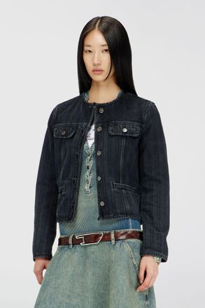 Diesel Collarless jacket in pinstripe denim - Denim Jackets - Woman - Black