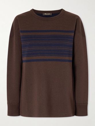 Loro Piana Pullover In Misto Lana E Cashmere A Righe Winterdale - Marrone