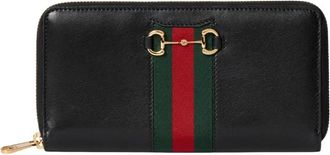 Gucci Horsebit Web Zip-Around Wallet - Dames - Portefeuilles - Zwart - ONE Size - Leer - Accessoires