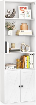 Costway Costway - Libreria Estanteria Con 2 Puertas, Estanterias Para Libros Con 6 Estantes Y Un Armario, Estante Ajustable, Librer&iacute;a Blanca Salon Oficina 60 