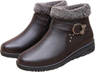 Generic Winter Shoes Womens Lined Warm Leather Ankle Boots Non-Slip Winter Boots Lightweight Snow Boots Outdoor Winter Boots with Fur Autumn Ankle Boots, 2 Br