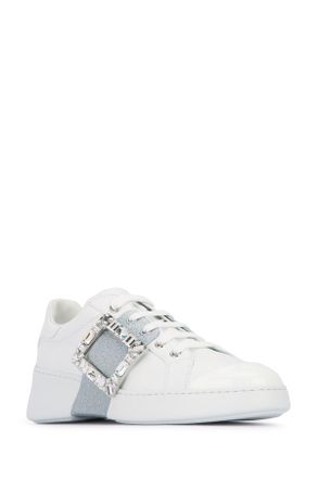 Roger Vivier Womens Viv Skate Glitter Strass Buc Bianco Calfskin Fgl Sneaker