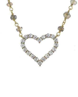 Rachel Reinhardt Jewelry 14K Over Silver Labradorite Cz Heart Wrap Necklace