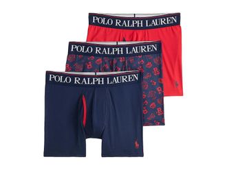 Polo Ralph Lauren 4D Flex Cooling Microfiber Boxer Brief 3-Pack Mens Underwear Cruise Navy/Rl Tossed Emblem Print/Rl2000 Red : MD
