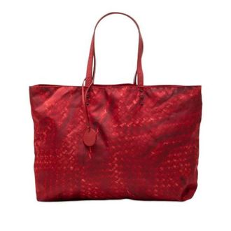 Bottega Veneta Pre-owned Tote Bags, female, Red, Size: ONE SIZE Pre-owned Intreccio Illusion Nylon Leather Tote Bag