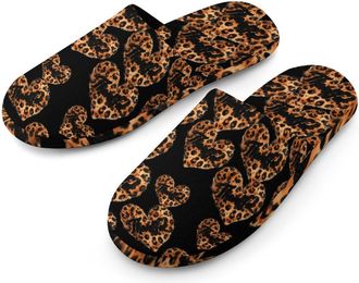 Generic Leopard-Print Heart Thankful Mens Cotton Slippers Memory Foam Comfort House Shoes Winter Indoor Slipper for Hotel Casa Spa