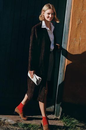 NVLT Rachael Suede Longline Coat Jacket
