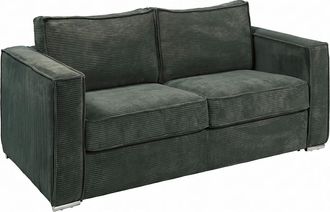 Vente-Unique Divano Letto 3 Posti Express Elettrico In Velluto A Coste Verde Pino - Letto 140 Cm - Materasso 14 Cm Loreto