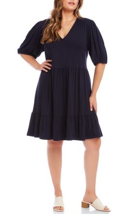 Karen Kane Puff Sleeve Tiered Dress in Navy at Nordstrom, Size 1X
