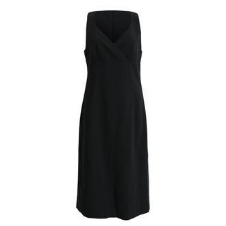 Giorgio Armani Armani Collezioni V-Neck Sleeveless Midi Dress in Black Wool