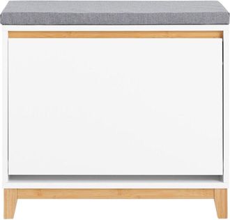 SoBuy SoBuy Scarpiera con Ribalta Scarpiera con Panca Imbottita, Scarpiera Salvaspazio, Mobile da Ingresso, Bianco-Naturale, 60x34x55 cm FSR191-WN