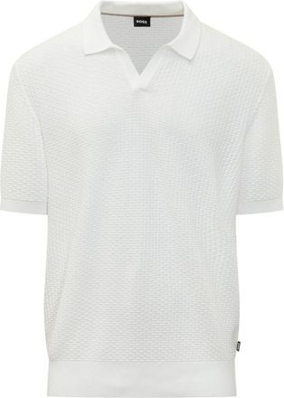 HUGO BOSS White Textured Shirt Collar Polo