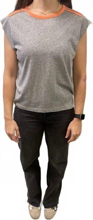 Chaser Cap Sleeve Stripe Top In Grey Orange