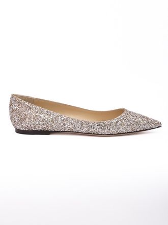 Jimmy Choo London Rose Gold Glitter Fabric Alina Ballet Womens Flat