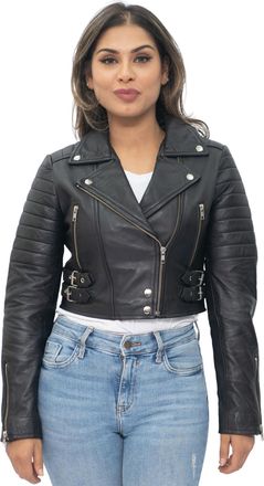 Infinity Leather Womens Cropped Brando Leather Biker Jacket-Damascus