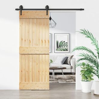 Berkfield Home Sliding Door with Hardware Set 80x210 cm Solid Wood Pine in Brown