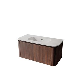 Royal Plaza Terra Badkamermeubelset - 100x47x46cm - keramische wastafel wit glans - 1 wasbak - zonder kraangat - 2 lades - kastanje (walnoot)