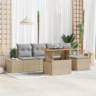 vidaXL Vidaxl - Conjunto De Comedor De Jard&iacute;n Con Coj&iacute;n 6 Pcs Beige, Gris