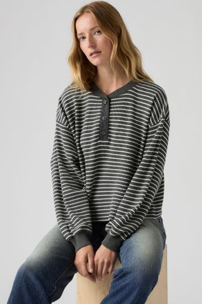 Levi's Dry Goods Relaxed Long-Sleeve Henley - Donna - XS - Grigio / Jane Stripe Charcoal Heather