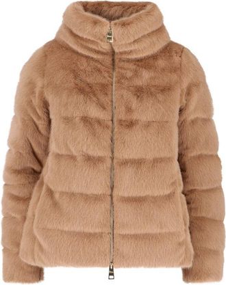 Herno Brown Quilted Faux Fur Herno Overcoat