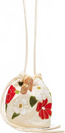 The Great. Womens Embroidered Cinched Bucket Crossbody Bag In White