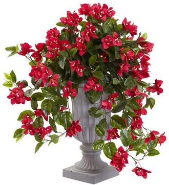 Nearly Natural Bougainvillea Flowering Artificial Plant with Decorative Urn, UV Resistant in Red at Nordstrom