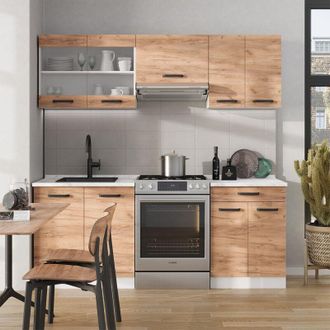 Vicco Mueble De Cocina R-line, Oro Potencia Roble/blanco, 200 Cm Et Antracita