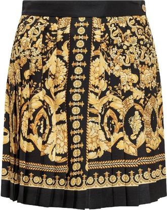 Versace Barocco Pleated Silk Skirt, Brand Size 38 ( US Size 2 )