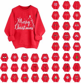 Generic Christmas Jumpers Women Ugly Merry Christmas Printed Jumper Funny Xmas Oversized Fleece Sweatshirts Plus Size Novelty Graphic Sweaters Autumn Winter W
