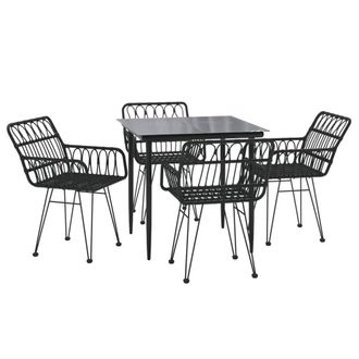 Berkfield Home Beautiful 5 Piece Garden Dining Set Black Poly Rattan