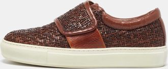 Giorgio Armani Brown Woven Leather Slip On Sneakers