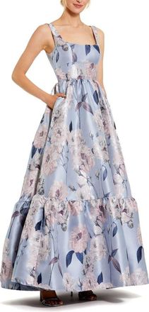 Mac Duggal Brocade Scoop Neck Sleeveless Floral Gown in Blue Multi at Nordstrom, Size 12