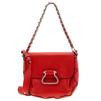 Roberto Cavalli Poppy Red Leather Saddle Bag with Chain Strap