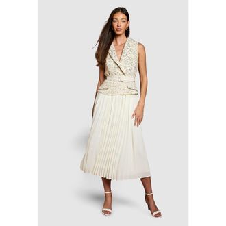 Coast Sleeveless Tweed Belted Midi Dress in Ivory at Nordstrom, Size 10