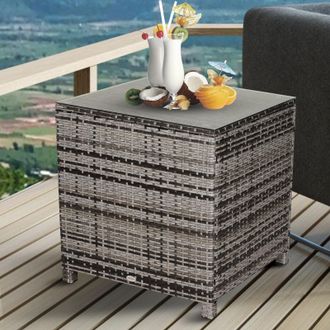 OUTSUNNY Side Table Furniture Tempered Glass Garden Patio Wicker Mixed Grey | TJ Hughes