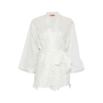 Ermanno Scervino Kimonos, female, White, Size: XS Broderie-Anglaise Belted Coat