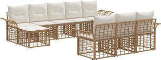 vidaXL Conjunto De Sof&aacute;s De Exterior 10 Uds. Natural Y Crema Poli&eacute;ster Vidaxl