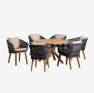 Sklum Set de Mesa Redonda en Madera (Ø120 cm) Naele y 6 Sillas de Comedor Barker SKLUM