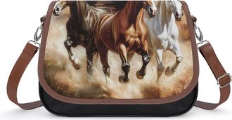 Generic Horses Running U.S. Flag Small Womens Crossbody Bags Shoulder Handbag with Adjustable Strap for Travel